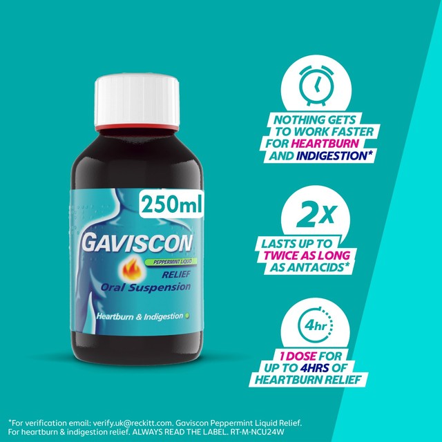 Gaviscon Peppermint Liquid oral suspension 250ml, UK version