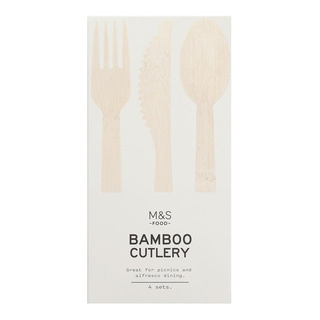 M&S bamboo cutlery set with 4 knives forks and spoons, imported from the UK