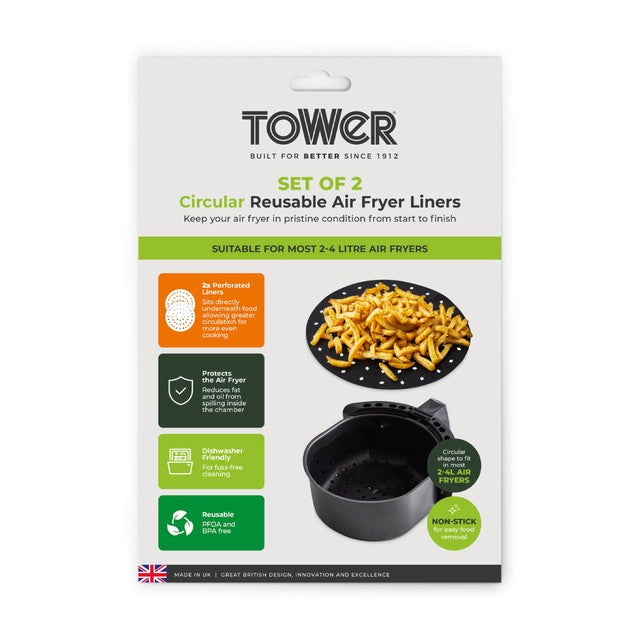Tower air fryer liners pack of 2 black 28cm, UK version