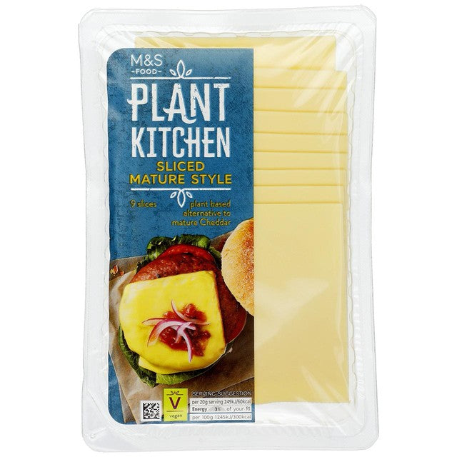 M&S vegan cheese slices non-dairy mature cheddar 180g, imported from the UK