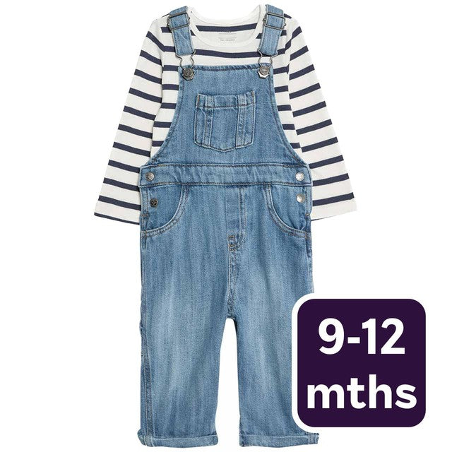 M&S Denim Dungaree outfit in Dark Denim for 9-12 Months - British product