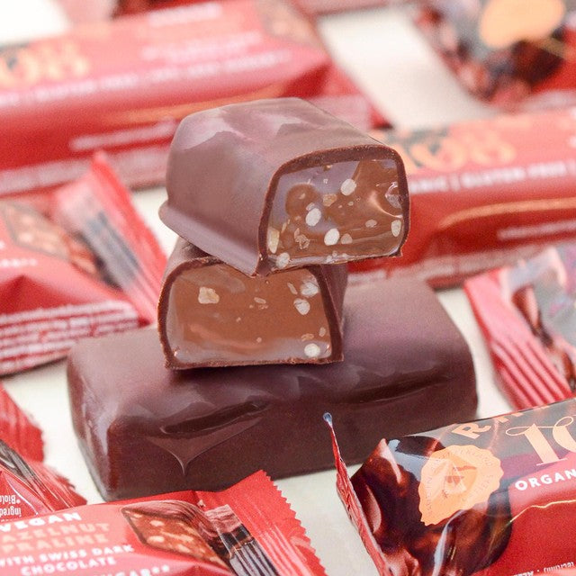 Rhythm 108 vegan hazelnut praline chocolate bar 33g, imported from the UK