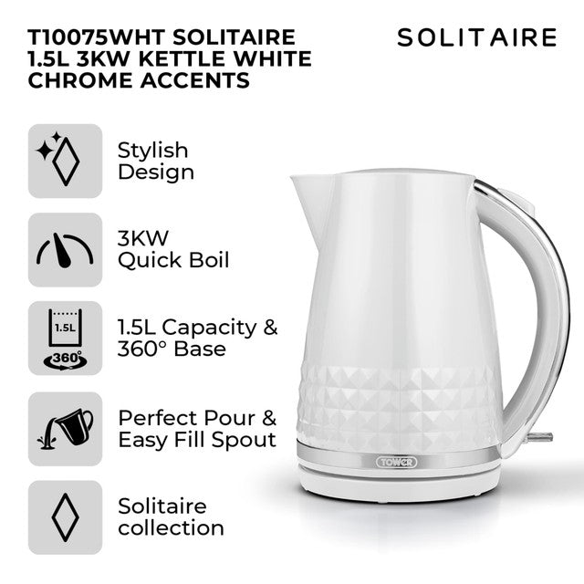 Tower kettle white 1.5L (British brand)