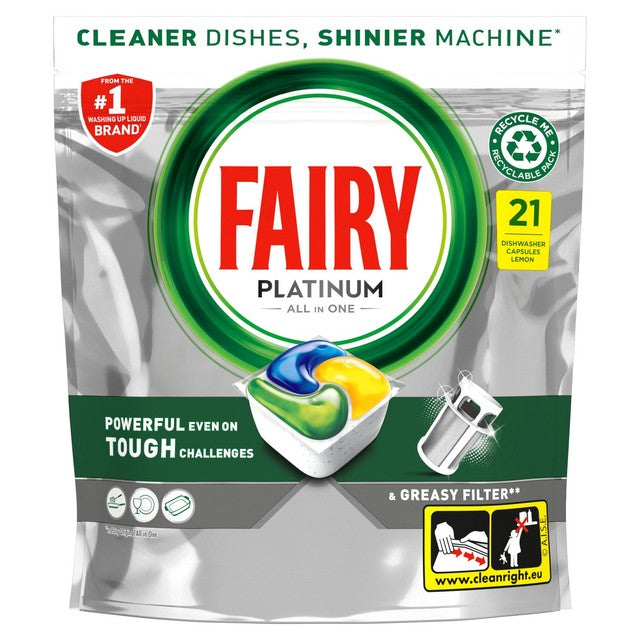 Fairy Platinum All-in-One Dishwasher Tablets 21 Pack - British product