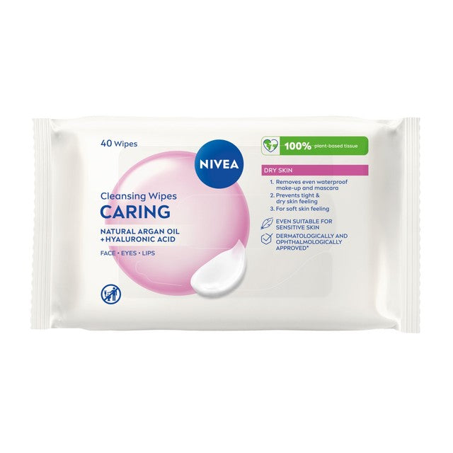 Nivea biodegradable face wipes for dry skin 40 pack, imported from the UK