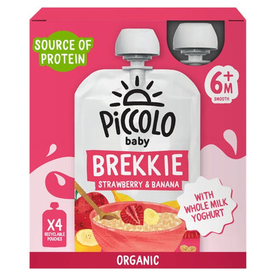 علب إفطار لحبوب الأطفال العضوية بالفراولة والموز من Piccolo 4 × 100 جرام