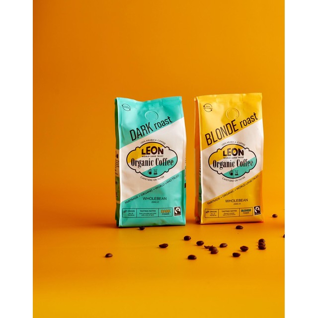 LEON dark roast coffee beans 200g, UK version