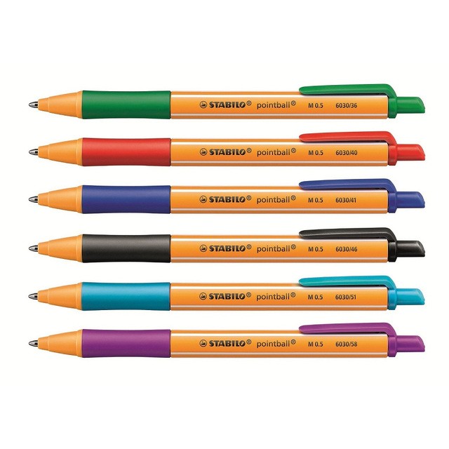 Stabilo Pointball 6 assorted colours ballpoint pen pack (British brand)