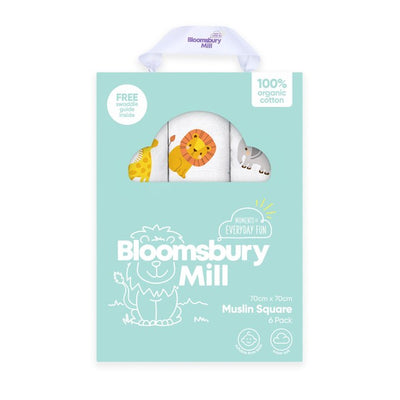 M&S Bloomsbury Mill Organic Muslin Squares Jungle Cubs Baby Muslin Cloths 6 Pack- Buy online at McGrocer