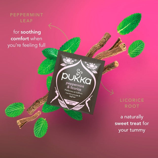 Pukka Herbs peppermint and licorice herbal tea bags x20, imported from the UK