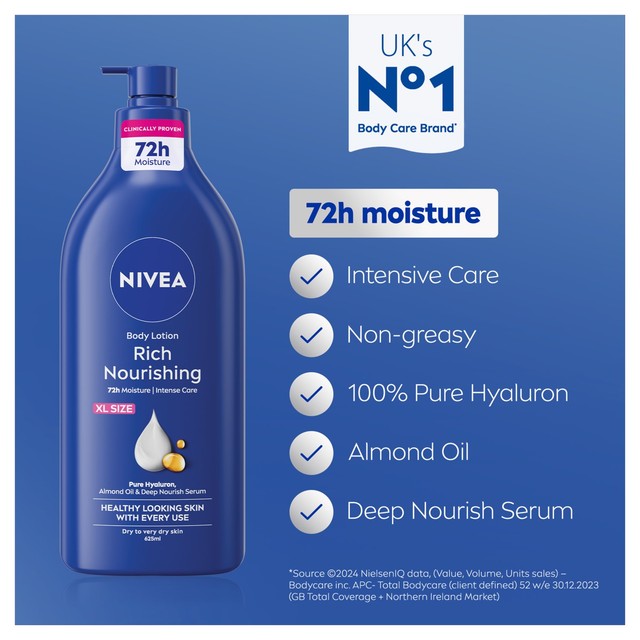 Nivea Rich Nourishing body lotion 625ml, imported from the UK