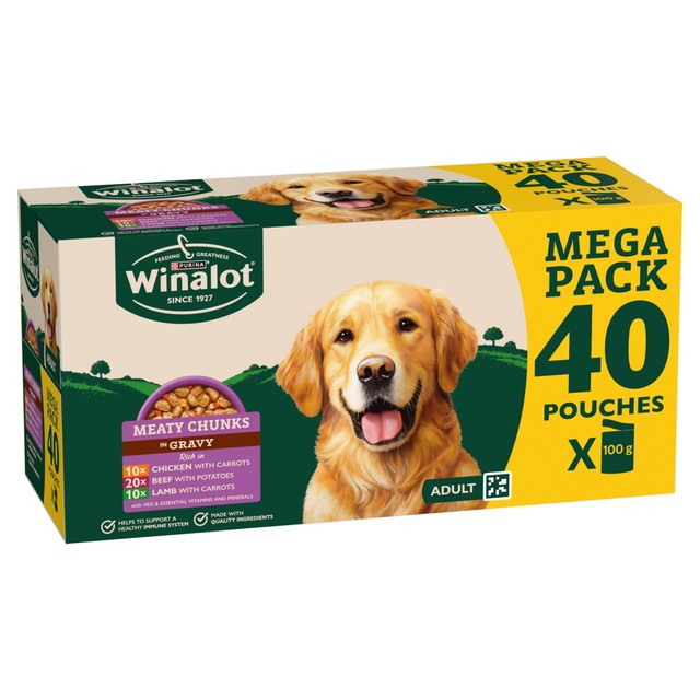 Winalot Meaty Chunks Mixed in Gravy wet dog food 40 x 100g (British brand)
