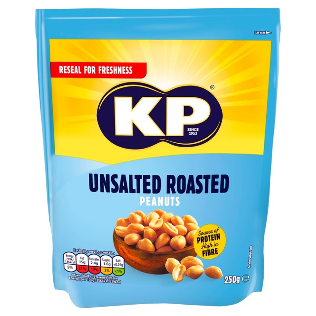 KP Nuts unsalted roasted peanuts 250g, UK version