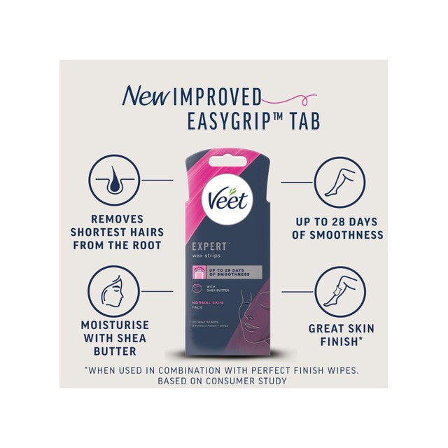 Veet wax strips for face normal skin 20 strips (British brand)