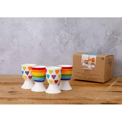 مجموعة من 4 أكواب بيض سيراميك من KitchenCraft مع خطوط قوس قزح ونمط قلب من M&S - اشترِ عبر الإنترنت من McGrocer