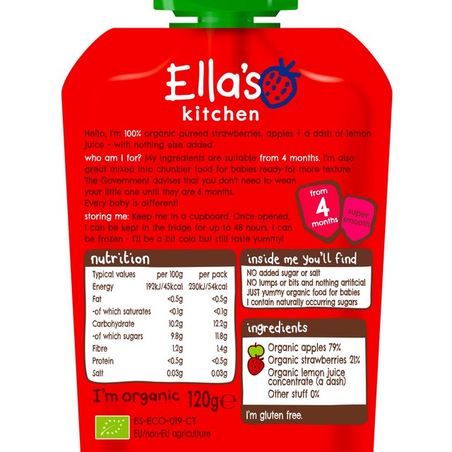 Ella's Kitchen strawberries and apples baby food pouch 120g - British product