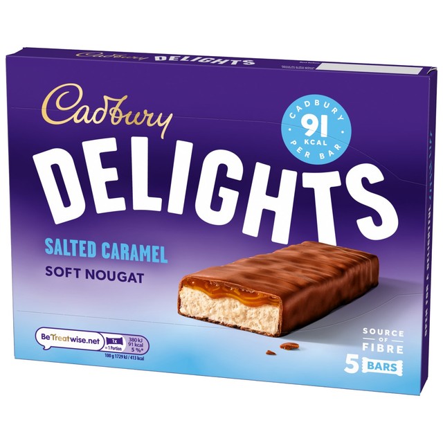 Cadbury Delights soft nougat salted caramel chocolate bars 5 x 22g - British product