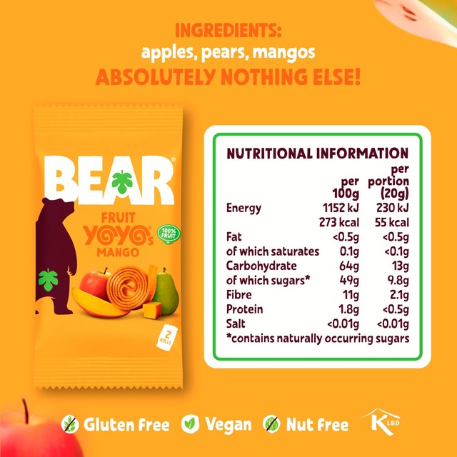 Bear mango fruit rolls 100g multipack - British product