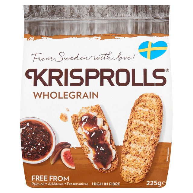Pagen Krisprolls wholegrain crispbread 225g, imported from the UK