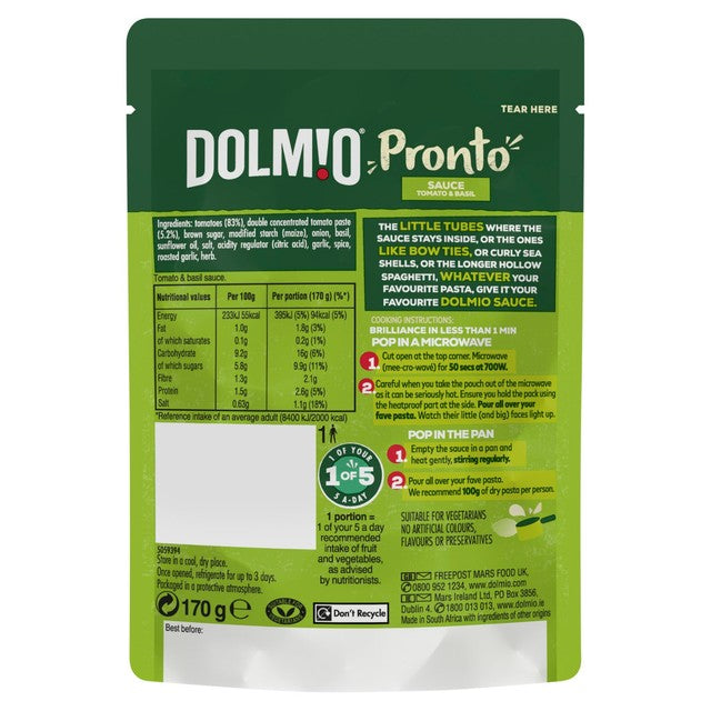 Dolmio tomato basil pasta sauce 170g pouch - British product