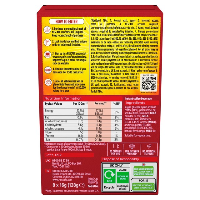 Nescafe Original 3in1 instant coffee mix 8 x 16g, imported from the UK