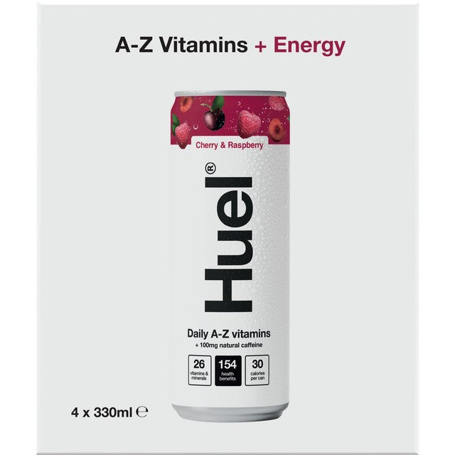 Huel Cherry & Raspberry Energy Drink 4 x 330ml cans, UK version