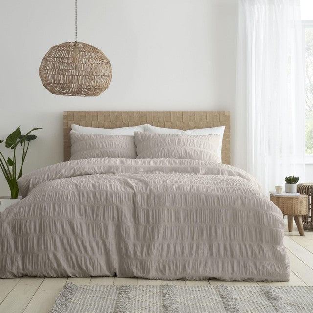Catherine Lansfield Seersucker Natural King Duvet Set - British product