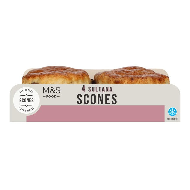 M&S sultana scones 4 pack, imported from the UK
