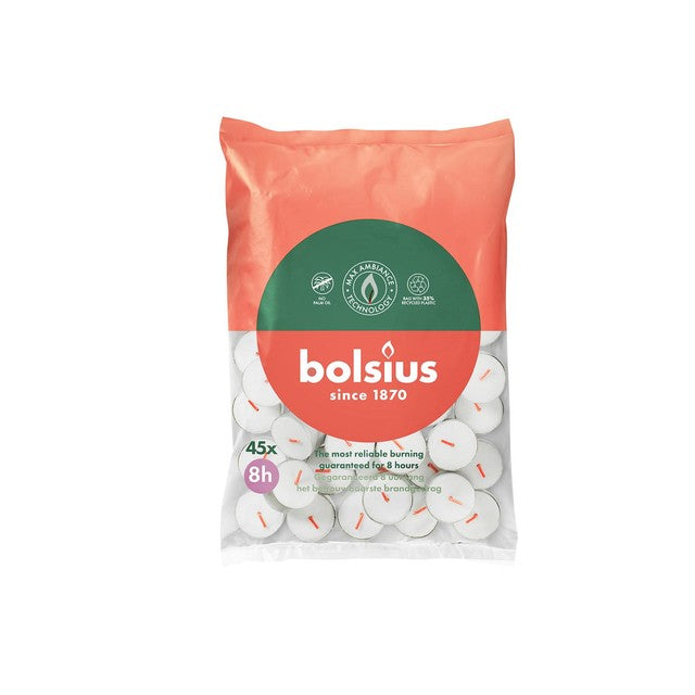 Bolsius 8-hour tea lights 45 pack - British product