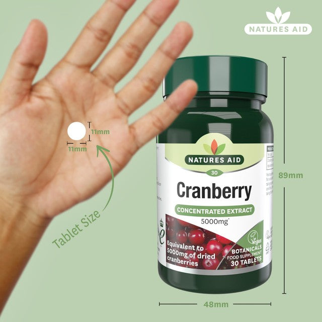 Natures Aid cranberry supplement tablets 5000mg, imported from the UK