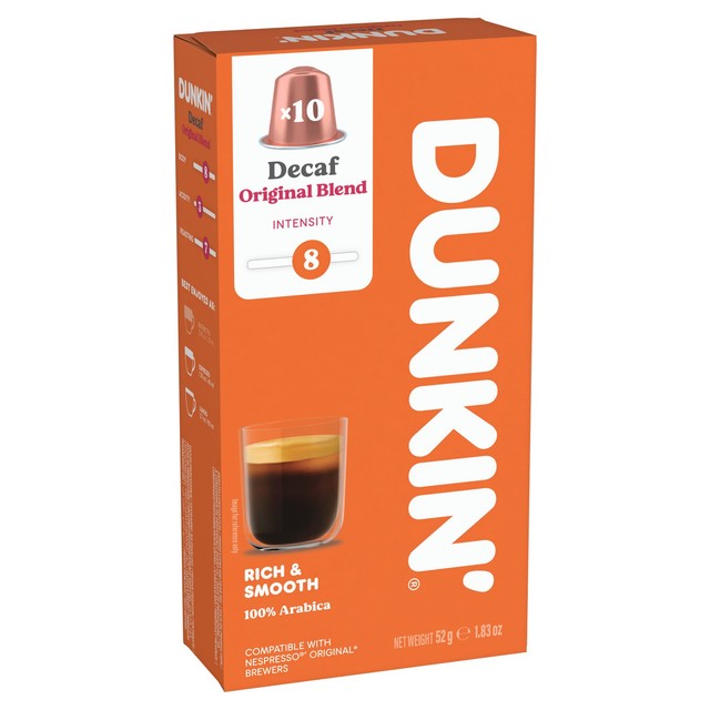 Dunkin decaffeinated coffee pods Nespresso compatible - British product