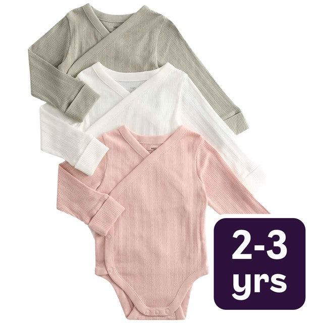 M&S girls' cotton wrap bodysuits khaki 2-3 years, imported from the UK