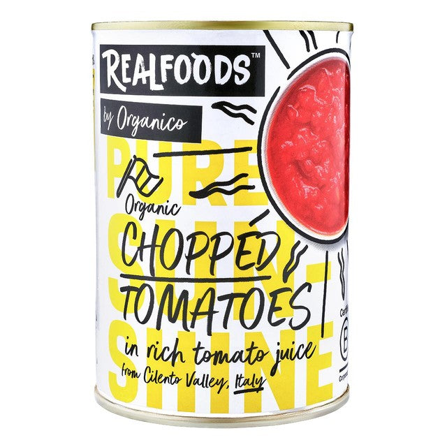 Realfoods chopped tomatoes 400g, imported from the UK