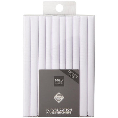 M&S Mouchoirs Purs Coton Antibactériens Blancs Lot de 10