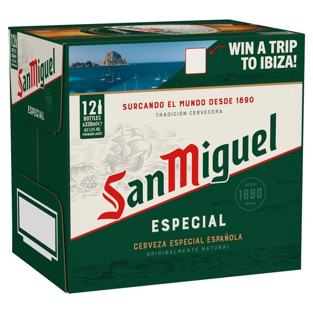 San Miguel premium lager beer 5% ABV bottles, UK version