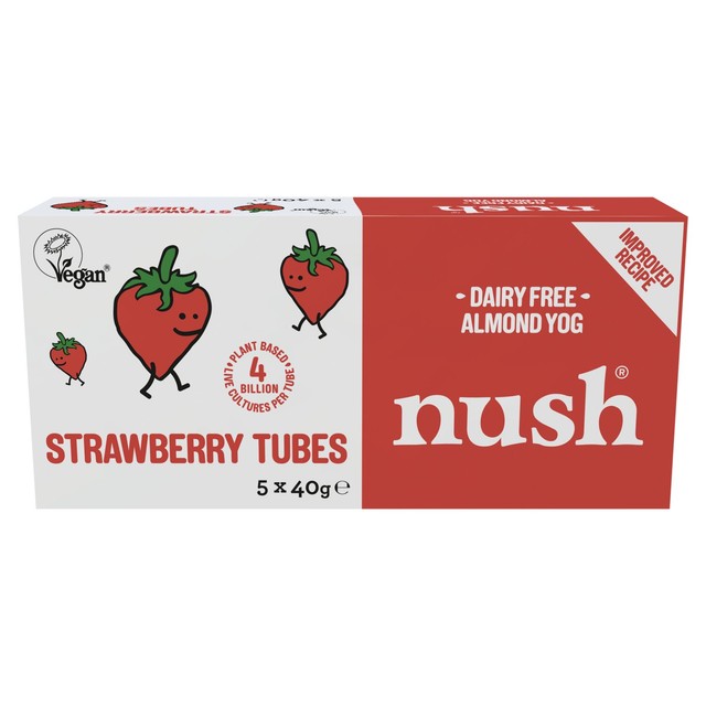 Nush strawberry almond yogurt tubes 5 x 40g, imported from the UK