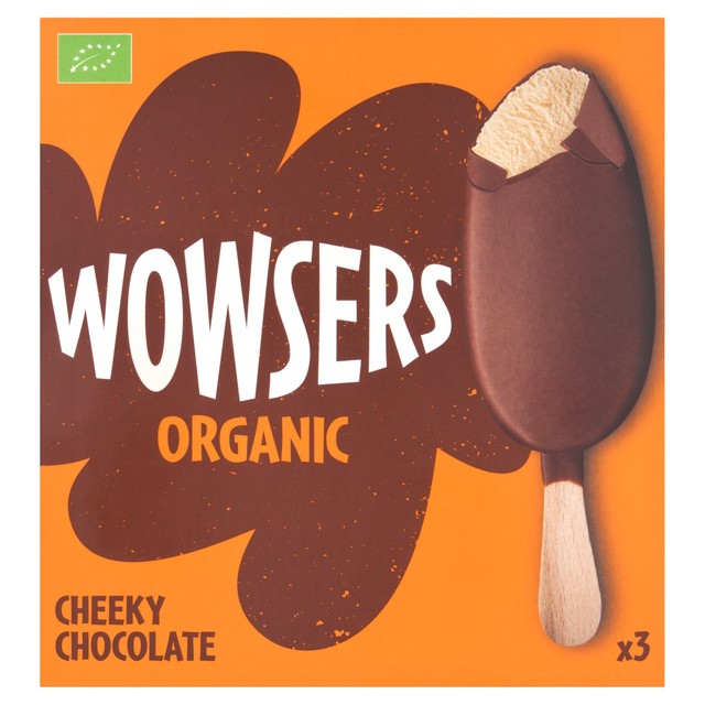 Wowsers organic vanilla ice cream lollies with milk chocolate 3 x 110ml (British brand)