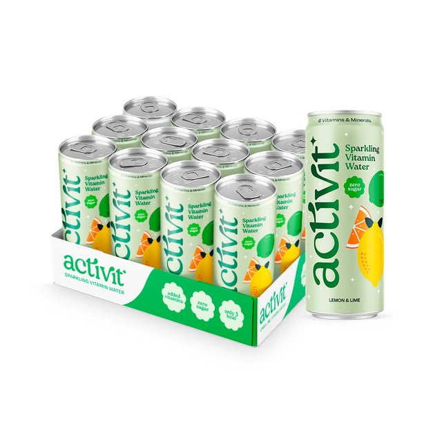 Activit sparkling vitamin water Lemon and Lime can, UK version