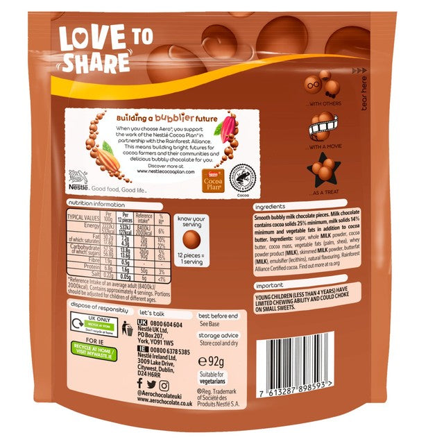 Aero Melts milk chocolate sharing bag 92g - British product