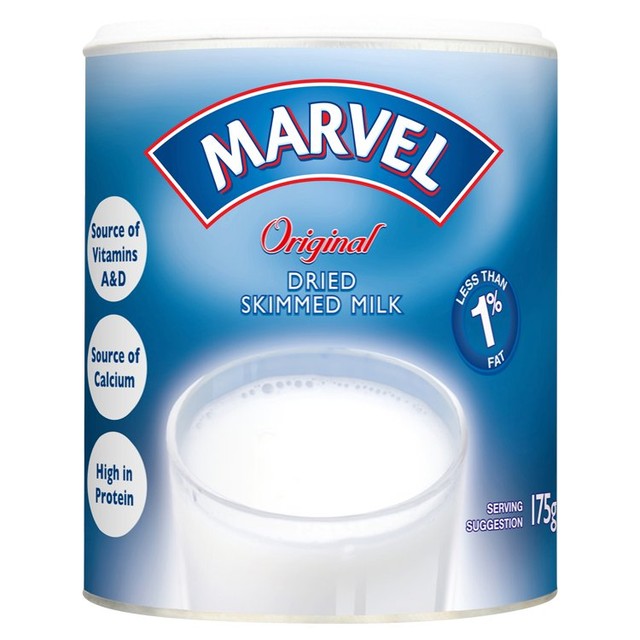 Marvel dried skimmed milk powder can (British brand)