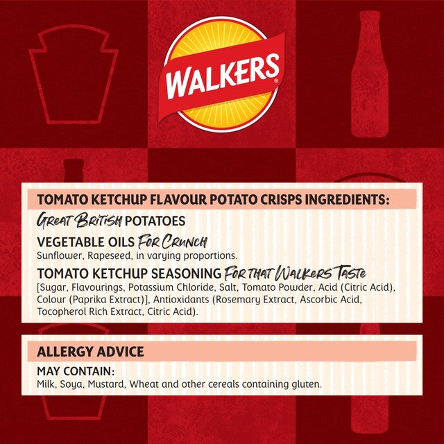 Walkers Tomato Ketchup flavour potato crisps 6x25g multipack (British brand)