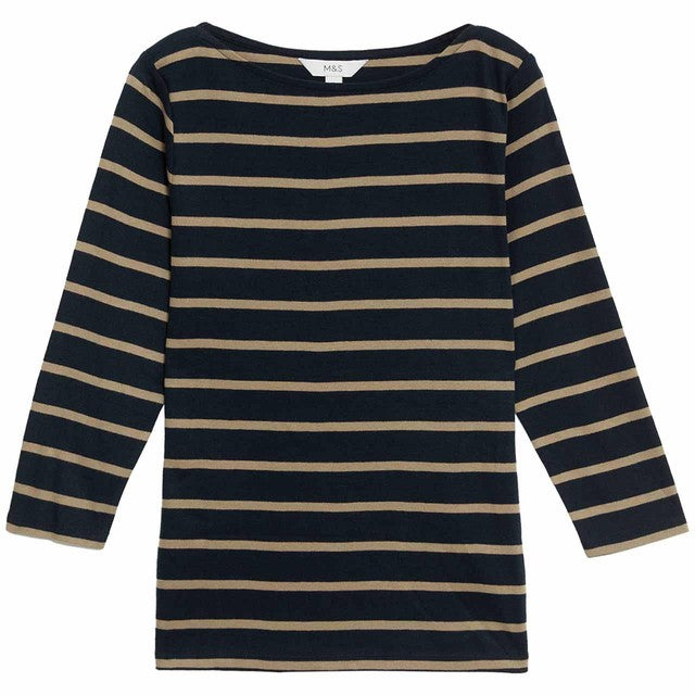 M&S women's pure cotton striped slim fit top size 16, imported from the UK