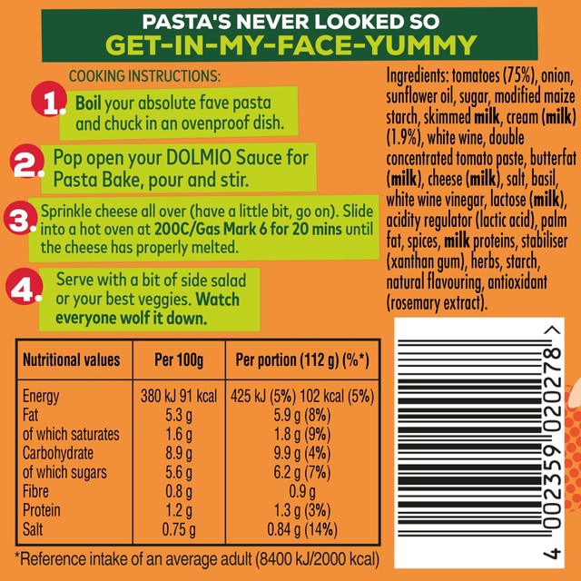Dolmio creamy tomato pasta bake sauce 450g - British product