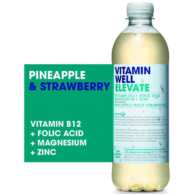 Vitamin Well Flavoured Water Pineapple Wild Strawberry 500ml (British brand)