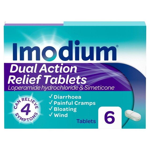 Imodium Dual Action Relief Tablets 6 Tablets, UK version