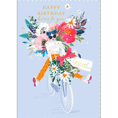 M&S Abacus Happy Birthday Heres to You Lady on Bike Greeting Card 126x179mm- Buy online at McGrocer