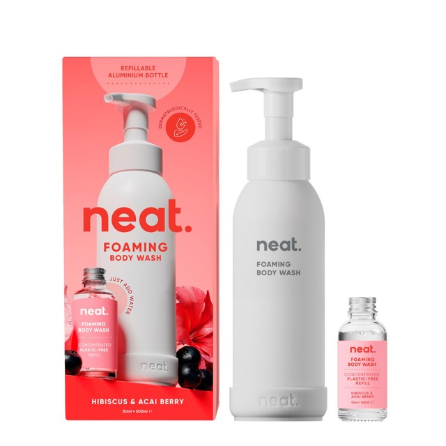 Neat hibiscus and acai berry foaming body wash 500ml starter pack, imported from the UK