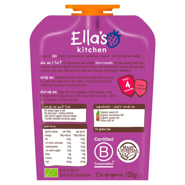 Ella's Kitchen pears nectarines guava baby food 120g - British product