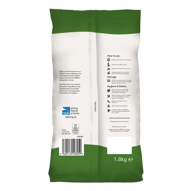 RSPB sunflower hearts bird food 1.8kg, imported from the UK