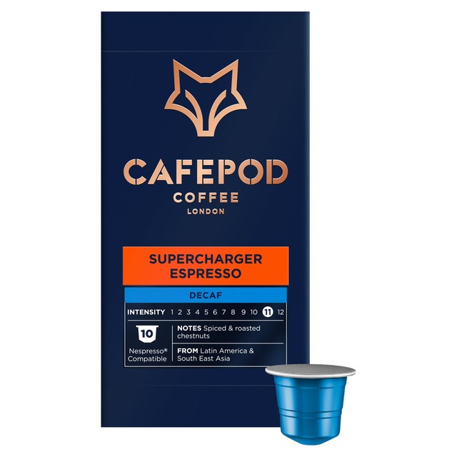 CafePod Decaf Supercharger Espresso coffee pods 10 pack - British product